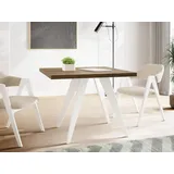 WFL GROUP Esstisch Quadro ausziehbar quadratisch loft mit weißen Holzbeinen (MADE IN EU, erhältlich in zwei Größen – 100/100 cm, ausziehbar auf 150/200 cm), platzsparender Tisch für kleine Küche, Esszimmer oder Wohnzimmer braun