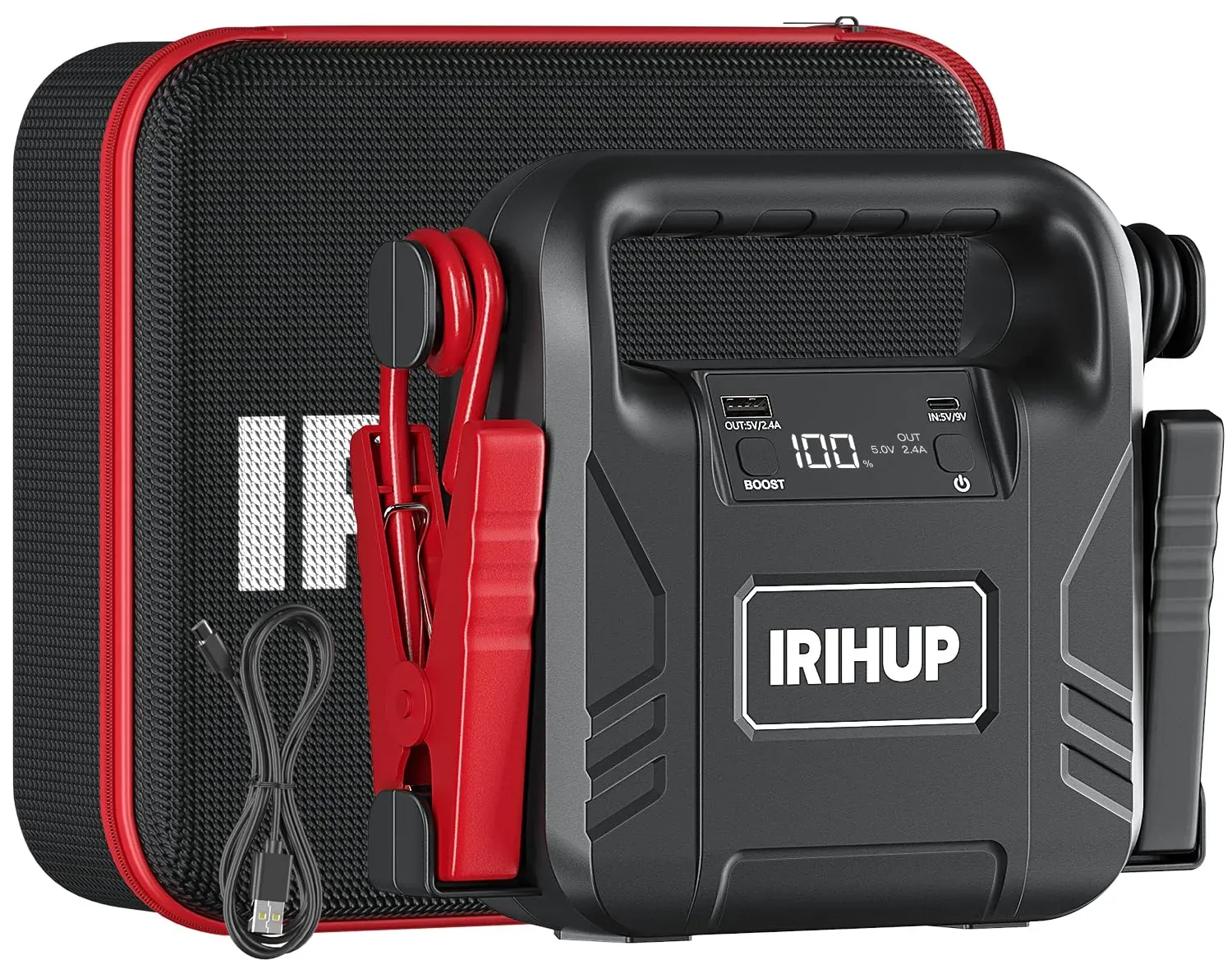 IRIHUP Starthilfe Powerbank,4000A 12V(Bis zu Alle Benzin oder 10 L Diesel) Auto Starthilfe 99.16wh Tragbare USB Ladegerät Auto Batterie Booster Starthilfekabel und Überbrückungskabel (HW-200)
