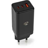 Nedis Netzladegerät 65 W GaN Schnellladefunktion - 3.0/3.25 A A - Anzahl der Ausgänge: 3 - USB-A 2X USB-C - Automatische Spannungswahl