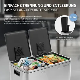 ML-Design Mülleimer Küche 2x30L Silber Mülltrennsystem 2 Fächer Treteimer