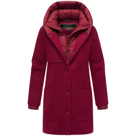 Navahoo Damen Mantel lange Übergangsjacke Kurzmantel in Wolloptik mit abnehmbarem Stepp-Einsatz Flauschwunder 14 Bordeaux Gr. XXL - XXL