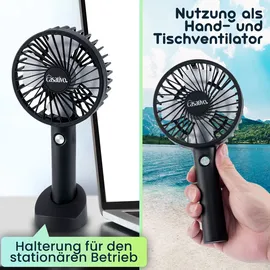 casativo Flexibler 2in1 Hand- & Tischventilator (schwarz): Akku- & USB-Betrieb, 3 Stufen für optimale Kühlung, kompakt, tragbar & ideal für Büro, Reise & Zuhause