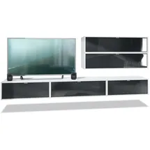 Vladon Wohnwand, Schwarz Hochglanz, Holzwerkstoff, 260x150x37 cm, Wohnzimmer, Wohnwände, Wohnwand-Sets