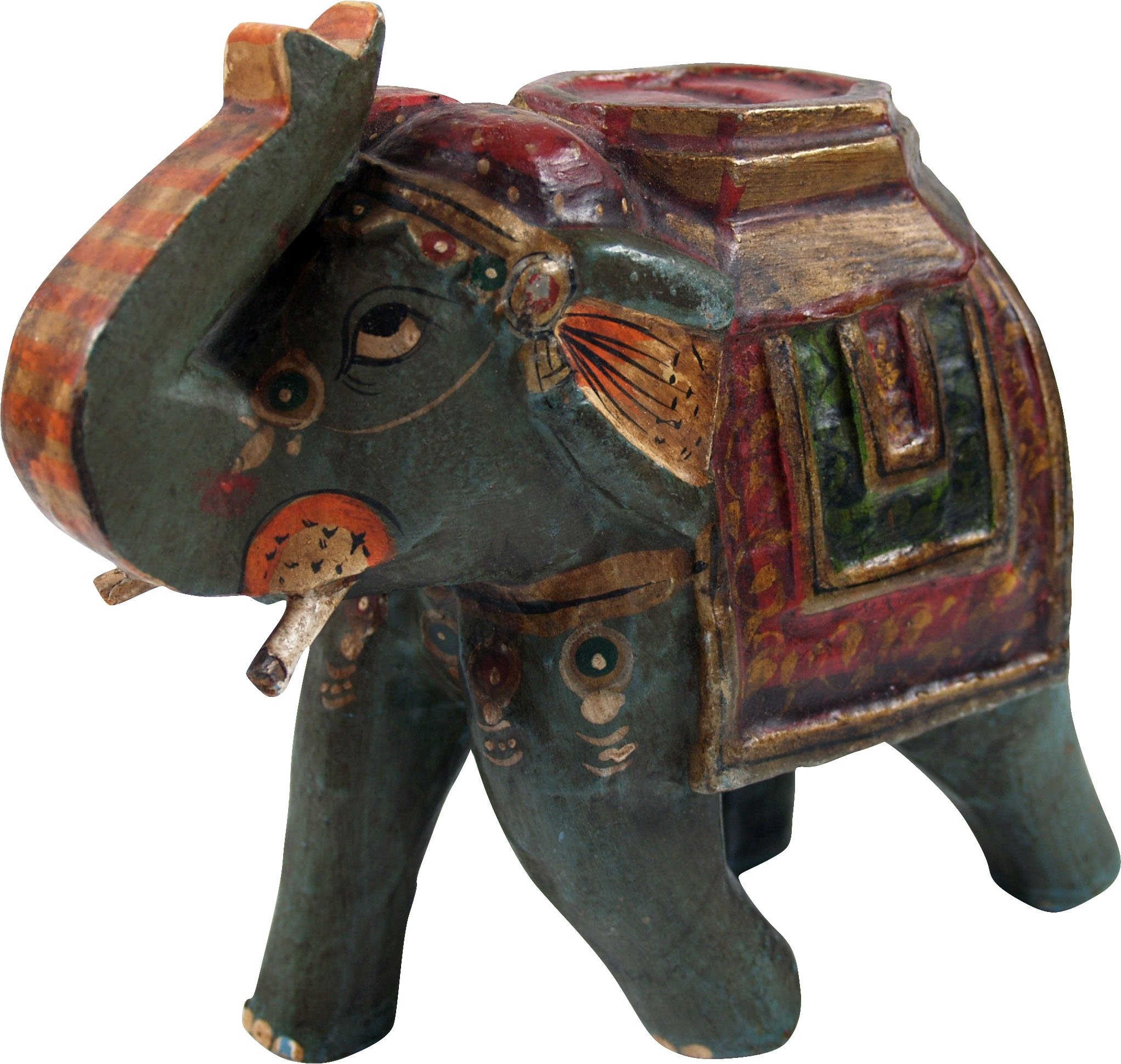 GURU SHOP Deko Elefant aus Indien, Bemalter Indischer Holzelefant, Skulptur Elefant, Mint, Farbe: Mint, 15x18x8 cm, Tierfiguren
