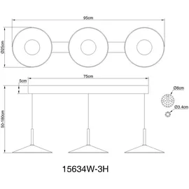 GLOBO Pendellampe Hängelampe Esstischlampe Stoff 3 flammig Wohnzimmerlampe LED H 180cm
