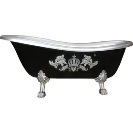 Casa Padrino Pompöös by Casa Padrino Luxus Badewanne Deluxe freistehend von Harald Glööckler Schwarz / Silber 1695mm mit silberfarbenen Löwenfüssen