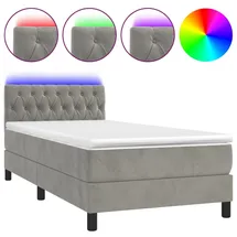 vidaXL Boxspringbett mit Matratze & LED Hellgrau 90x200 cm Samt