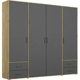 Rauch Drehtürenschrank RAUCH "Kleiderschrank Schrank Garderobe Wäscheschrank VOYAGER", grau (eiche artisan, graumetallic), B:187cm H:194cm T:53cm, Holzwerkstoff, Schränke, Drehtürenschrank, moderne Griffe in Graumetallic mit Außenschubkästen MADE IN GERMANY