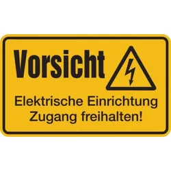 Warnschild, Vorsicht! Elektrische Einrichtung Zugang freihalten! - 150x90 mm Folie selbstklebend
