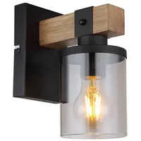 GLOBO Wandleuchte Wohnzimmerlampe Flurleuchte rauchfarben Holz, Metall Glas, 1x