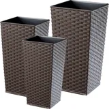 Kadax Rattan-Blumentopf-Set "Pesaro", Kunststoff-Blumentopf, Mokka 3er Set, Blumenkübel aus Kunststoff, 30+35+40 cm, - Braun
