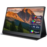 UPERFECT Portable Monitor 15,6 Zoll Tragbarer Monitor 1920 x 1080 Full HD IPS Bildschirm mit HDMI USB C für Laptop PC Handy PS4/5 Switch mit Schutzhülle, VESA-kompatibel, Schwarz