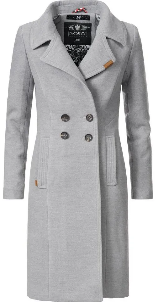 Navahoo Wintermantel Wooly edler Damen Trenchcoat in Wollmantel-Optik grau S (36)