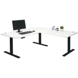 Mendler Eck-Schreibtisch HWC-D40, Computertisch elektrisch höhenverstellbar 178x178cm 84kg MVG ~ weiß, schwarz