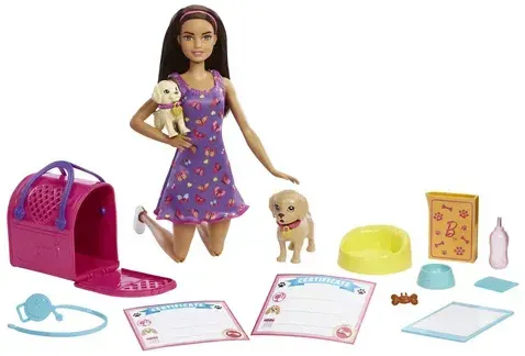 Barbie Hunde-Adoption Puppe (brünett), Spielset mit Zubehör