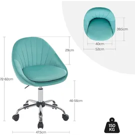 Woltu Bürostuhl ergonomisch, Schreibtischstuhl 150 kg belastbar, Samt, : Türkis Farbe: Türkis