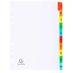 Exacompta 1110E 20x Register numerisch bedruckt, weißer Karton 160g/qm, 10 Taben, 1-10, DIN A4 - Weiß