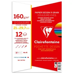 Clairefontaine 10x Etival Color, Zeichenpapier A4 160g, Packung mit 12 Bogen in verschiedenen Farben - Lebendige Farben sortiert 96779C