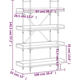 vidaXL Bücherregal 4 Etagen 139 x 33,5 x 149 cm Grau