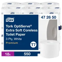 TORK OptiServe Extra-Weiches Hülsenloses Toilettenpapier Weiß T7, Premium, 3‐lagig,