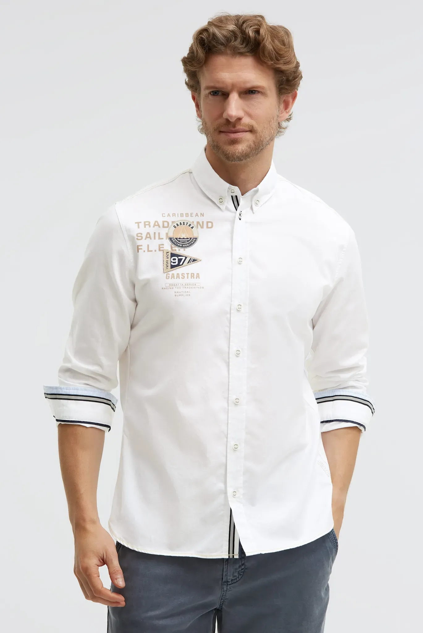 Langarmhemd GAASTRA, Herren, Gr. 3XL, Normalgrößen, weiß, Web, Material: 100% Baumwolle, regular fit normal, 1-Knopf-Manschette, Hemden, mit reflektierenden Tapes
