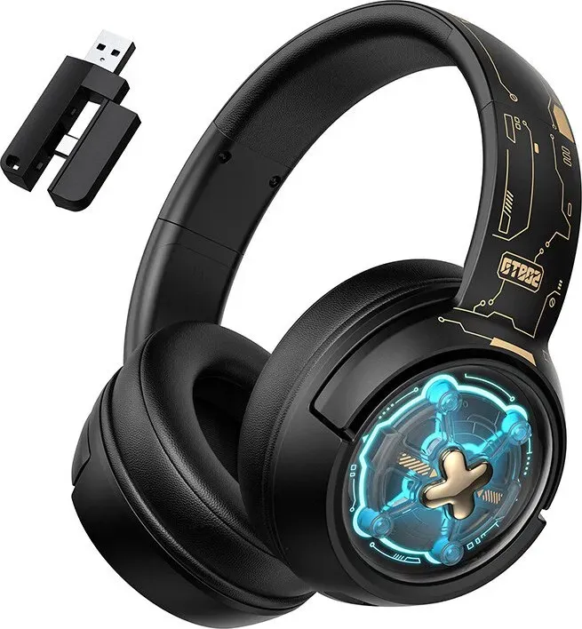 ONIKUMA Gaming-Headset – Drei-Modus-Verbindung (2,4 GHz/Bluetooth/Kabelgebunden), RGB-Spielbeleuchtung, 50-mm-Treiber, Surround-Sound, Modell GT802 (Schwarz)