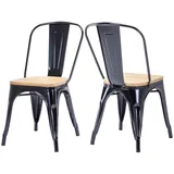 2x Küchenstuhl Stuhl Esszimmerstuhl aus METALL Sitzfläche aus Holz stapelbar, Farbe:Schwarz+Naturholz , Material:Metall