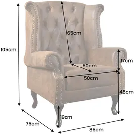 Riess-Ambiente Ohrensessel CHESTERFIELD Mikrofaser 85 x 105 x 70 cm Antik Braun