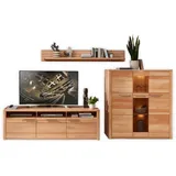 Stella Trading NATURE ONE Wohnwand Komplett-Set in Kernbuche teil-massiv FSC-zertifiziert - Moderne Schrankwand mit LED-Beleuchtung für Ihr Wohnzimmer - 330 x 180 x 45 cm (B/H/T)