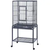 Großer Vogelkäfig, Papageienkäfig, breiter Flug, Metall, Tierkäfig für Wellensittiche, Sittiche, Sittiche, mit Rollständerrädern (schwarz, 62 L x 43 B x 136 H)