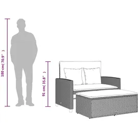 vidaXL Gartensofa mit Kissen 2-Sitzer Hellgrau Poly Rattan