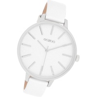 OOZOO Quarzuhr Oozoo Damen Armbanduhr Timepieces, (Analoguhr), Damenuhr Lederarmband weiß, rundes Gehäuse, groß (ca. 42mm) weiß