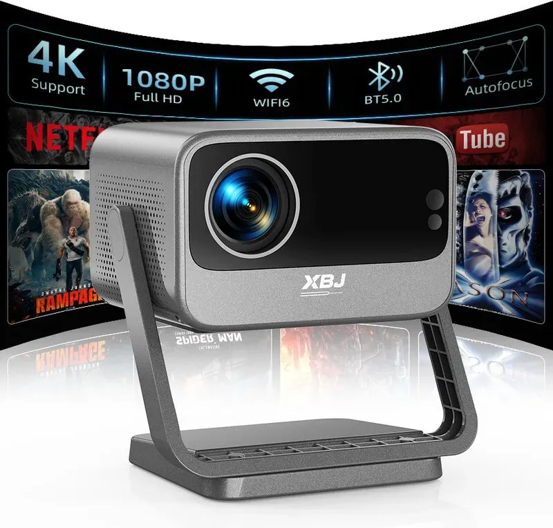 XBJ tragbarer 4K‐kompatibler Beamer | native 1080p, 700 ANSI‐Lumen, 180° drehbarer Deckenhalterung, Autofokus/Keystone/automatische Hindernisvermeidung, HDR10, bis zu 300‐Zoll Riesenbild