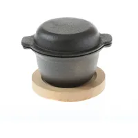 GAUMENKICK Gusstöpfchen Deckel und Holzuntersetzer Gusseisen - D: 10cm