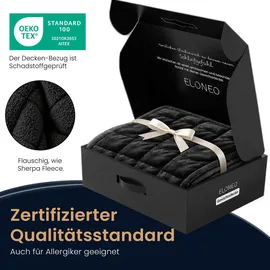 eloneo Sherpa Fleece Gewichtsdecke 135x200cm 9kg, Oeko-Tex Zertifiziert, Entspannungsdecke & Anti-Stress Therapiedecke, schwere Decke zum Schlafen, schwarz