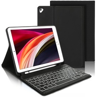 IVEOPPE iPad 6.Generation Hülle mit Tastatur, iPad Hülle mit Tastatur für iPad 6.Generation 2018/iPad 5.Generation 2017/iPad Pro 9.7/iPad Air 2/iPad Air 1, QWERTZ Beleuchtete Kabellose Tastatur, Noir