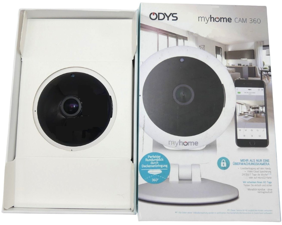 ODYS myhome CAM 360 Überwachungskamera mit App Wandhalterung Bewegungsmelder