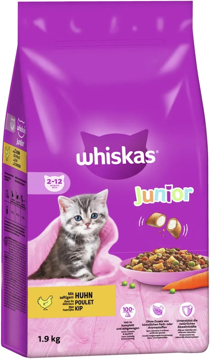 Whiskas Trocken Junior mit Huhn Katzentrockenfutter 1,9 Kilogramm