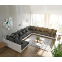 DeLife Wohnlandschaft Clovis XXL Weiss Schwarz Ottomane Rechts