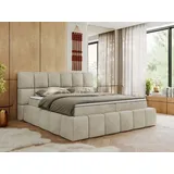 MKS Meble Boxspringbett NIRA mit dekorativem kopfteil, Multipocket-Matratze, und Topper, Polsterbett mit Bettkästen - 140 x 200 cm - Beige