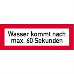 Aufkleber Wasser kommt nach max. 60 Sekunden, Folie, 210x74 mm