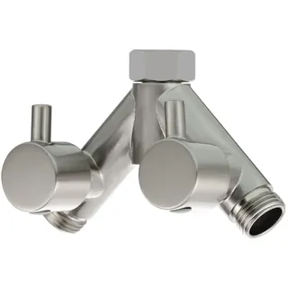 Tecmolog 2 Wege Y-Verteilerstück 1/2 Zoll Messing Adapter Umstellventil Dusche mit Absperrhähnen, Gebürstetes Nickel, DSF014ANA