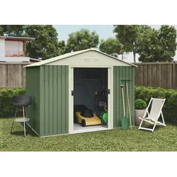 Gartenhaus Metall 4,72 m2 Gävle - 261x181x198 cm - Grün und Weiß - Doppelschiebetür - Geräteschuppen