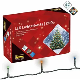 IDENA Lichterkette 200 LED bunt, mit 8 Stunden Timer Funktion und Transformator, ca. 27,9 m