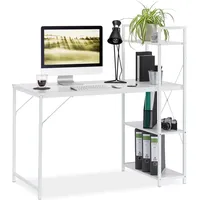 Relaxdays Schreibtisch weiß rechteckig, 4-Fuß-Gestell weiß 120,0 x 62,0 cm