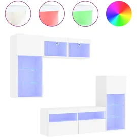 vidaXL 5-tlg. Wohnwand mit LED-Beleuchtung Weiß Holzwerkstoff