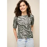 street one studio STREET ONE STUDIO, Damen, Gr. 34, lichen grün, Web, 50% Baumwolle, 50% Modal, normal normal, Rundhals, Bündchen, Shirts T-Shirt, mit Zebra-Print