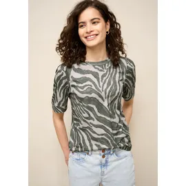 street one studio STREET ONE STUDIO, Damen, Gr. 34, lichen grün, Web, 50% Baumwolle, 50% Modal, normal normal, Rundhals, Bündchen, Shirts T-Shirt, mit Zebra-Print