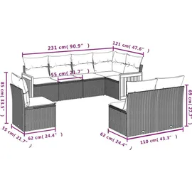vidaXL Gartensofa-Set mit Kissen, schwarzes Polyrattan