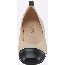 Heine Ballerina HEINE, Damen, Gr. 42, beige (sand, schwarz), Glattleder, Lackleder, Leder, Rindsleder, Schuhe Ballerina